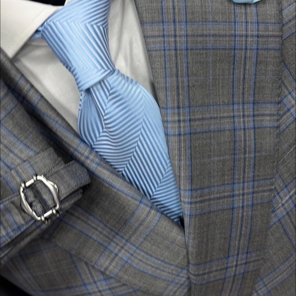 Gray #Plaid #Double Breasted Single Button Super … - image 2